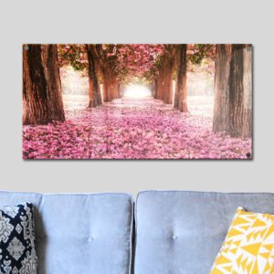 הדפסה על זכוכית - שביל פרחים ורודים